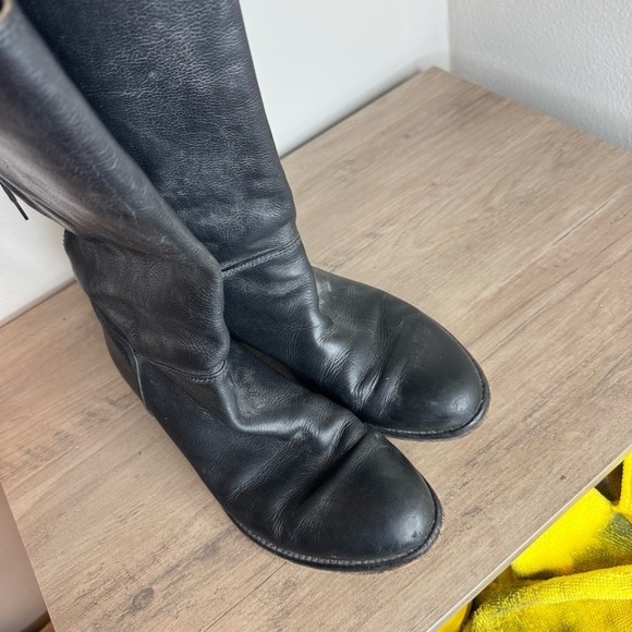 MOMA Made in Italy Leather Black Riding Biker Boots Lace Up Long - Picture 4 of 11